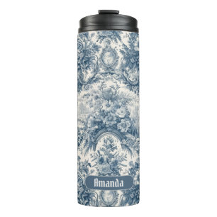 Bouteilles Isothermes monogramme vintage fleuri Blue toile de jouy