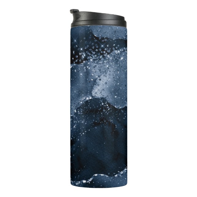 Bouteilles Isothermes Moody Agate | Marine Denim Steel Blue Faux Parties (Tourné sur la droite)
