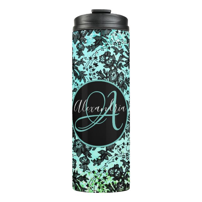 Bouteilles Isothermes Moody Floral noir sur Monogramme rose (Devant)
