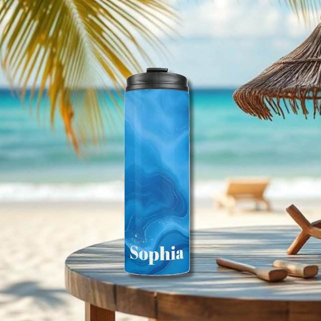 Bouteilles Isothermes Moonstone Blue (Blue Moonstone-Thermal Tumbler-modern abstract art-water-summer-beach-personalized drinkware, )