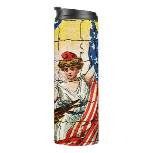 Bouteilles Isothermes Mosaïque Dame Vintage, Aigle, Drapeau et Cloche de