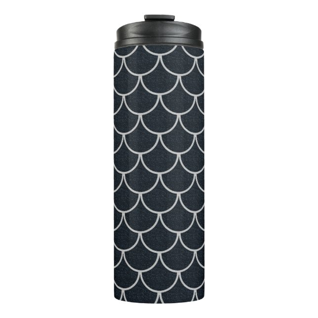 Bouteilles Isothermes Motif à écailles noir et argent à bordure ondulée (Devant)