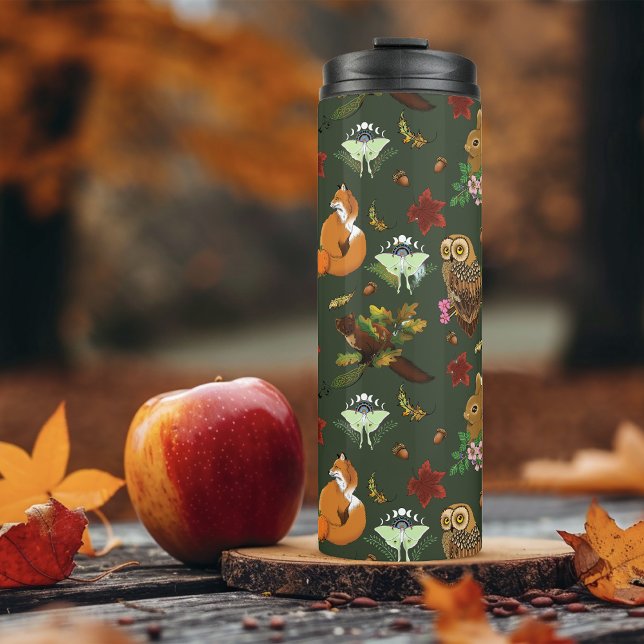Bouteilles Isothermes Motif Animaux de la Forêt Boisée Automne Vert (Créateur téléchargé)
