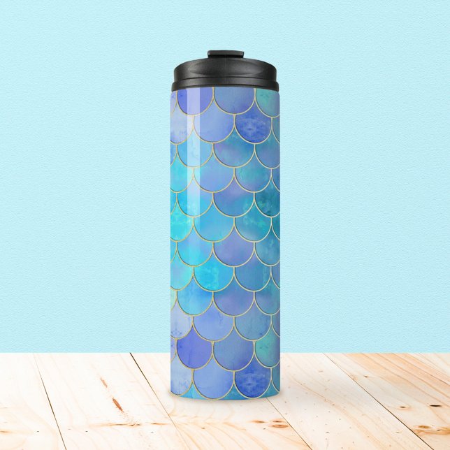 Bouteilles Isothermes Motif Aqua Pearlescent & Gold Mermaid (Aqua Pearlescent Mermaid Scale Pattern Tumbler)