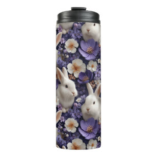 Bouteilles Isothermes Motif aux lapins blancs et fleurs violettes