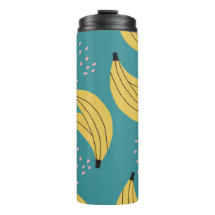 Bouteilles Isothermes motif banane vintage, arrière - plan bleu.
