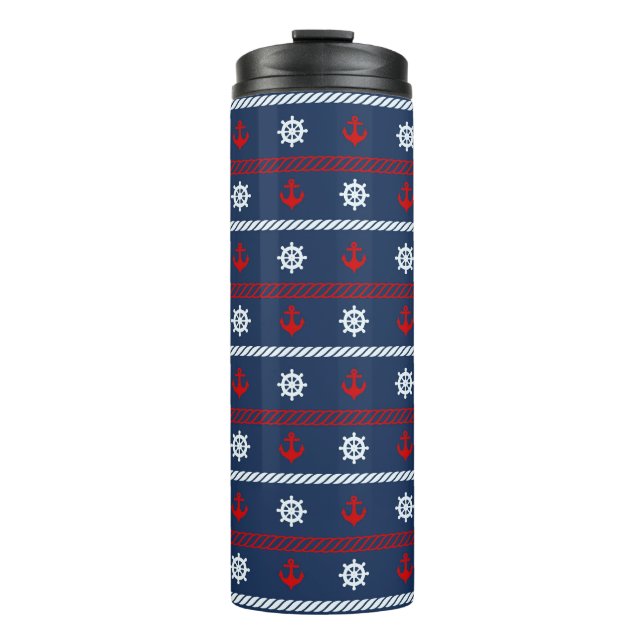 Bouteilles Isothermes Motif blanc et bleu rouge d'océan (Devant)