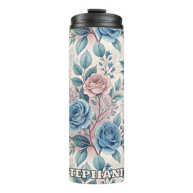Bouteilles Isothermes Motif bleu et rose sur blanc doux (Devant)