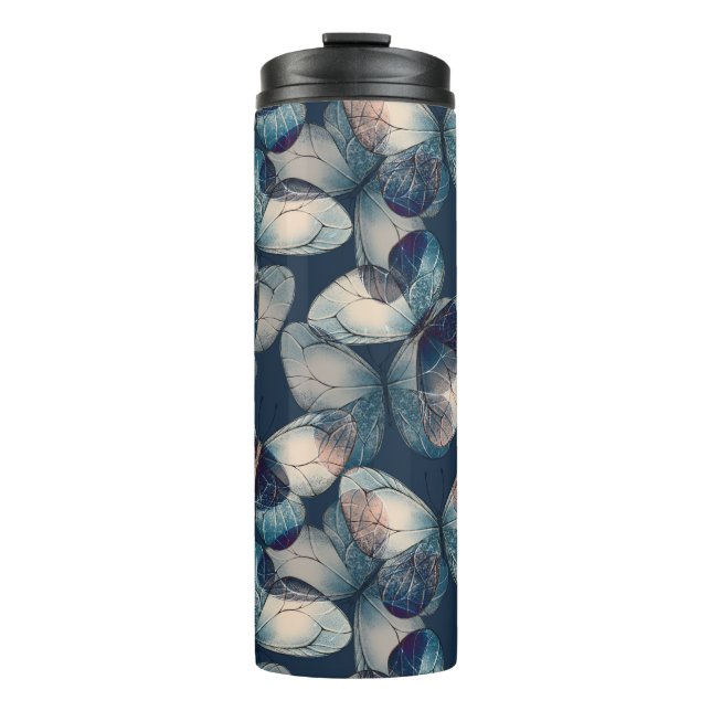 Bouteilles Isothermes Motif bleu foncé avec papillons (Devant)