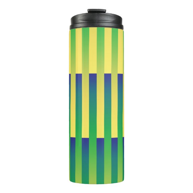 Bouteilles Isothermes Motif bleu jaune vert rayé (Devant)