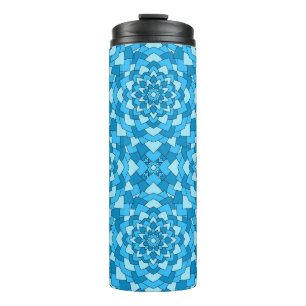 Bouteilles Isothermes Motif bleu turquoise à fleurs géométriques sans so