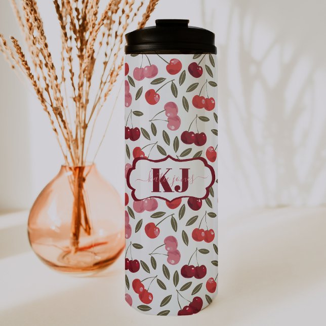 Bouteilles Isothermes Motif Cerise Douce | Monogramme (Créateur téléchargé)