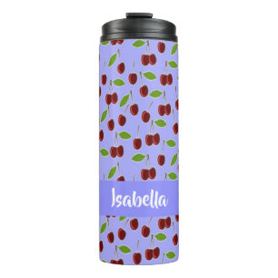 Bouteilles Isothermes Motif cerises nom personnalisé bleu