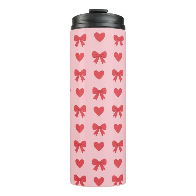 Bouteilles Isothermes Motif Cœurs Roses et Rubans Doux (Devant)