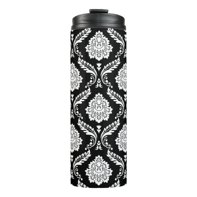 Bouteilles Isothermes Motif Damassé Rococo Blanc sur Noir (Devant)