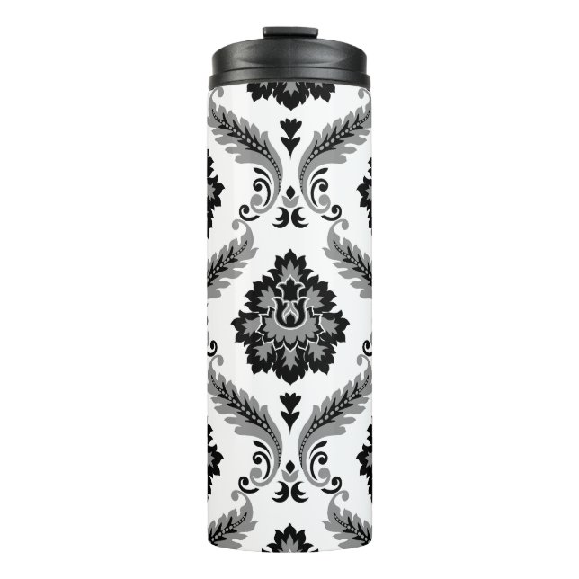 Bouteilles Isothermes Motif Damassé Rococo Gris Noir Blanc (Devant)