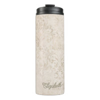 Motif damassé vintage en ivoire et beige intempore