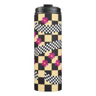 Bouteilles Isothermes Motif damier rétro avec fleurs