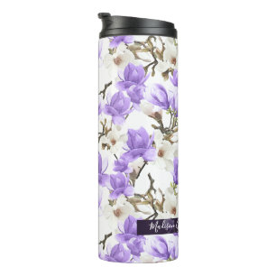 Bouteilles Isothermes Motif d'aquarelle violet et blanc Magnolia Blossom