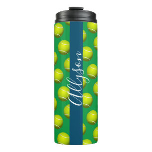 Bouteilles Isothermes Motif de balle de tennis, Nom Blanc Océan Bleu & V