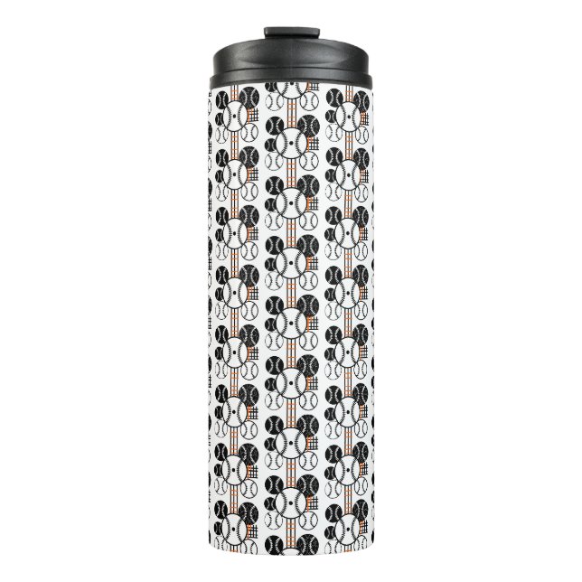 Bouteilles Isothermes Motif de baseball moderne noir blanc orange (Devant)
