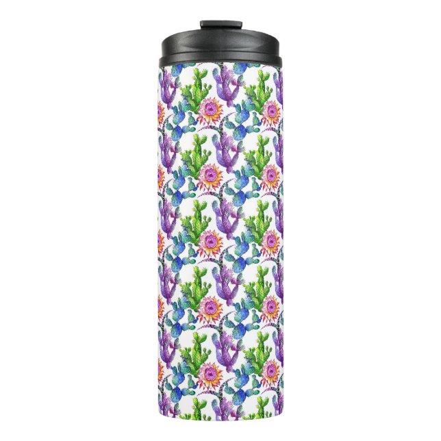 Bouteilles Isothermes Motif de cactus de fleur sauvage d'aquarelle (Devant)