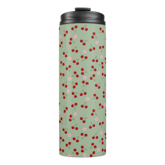 Bouteilles Isothermes Motif de cerises sur fond vert (Devant)