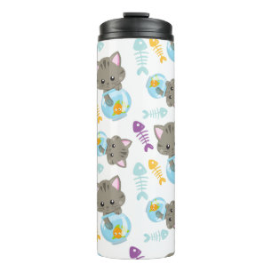 Bouteilles Isothermes Motif De Chats, Chats Mignons, Chatons, Poisson