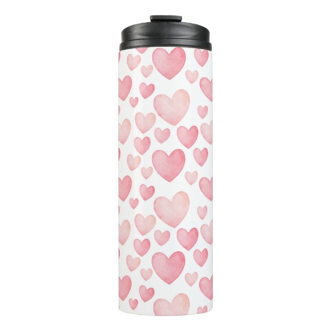 Bouteilles Isothermes Motif de cœurs à l'aquarelle rose (Devant)
