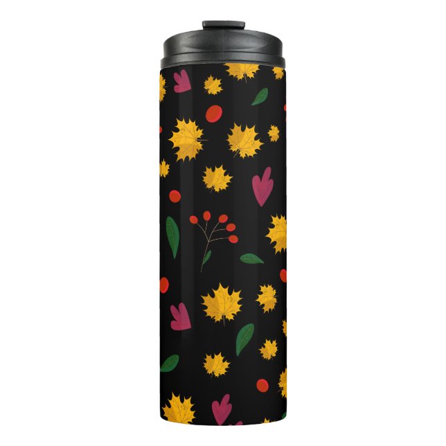 Bouteilles Isothermes Motif de feuilles sur fond noir (Devant)