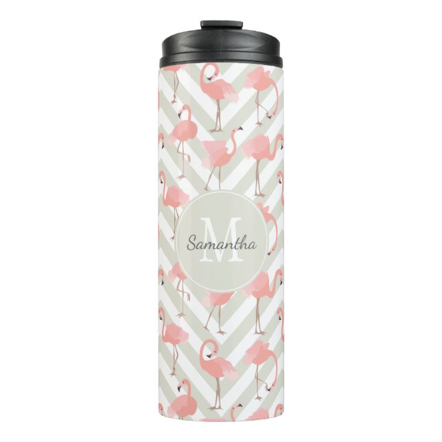 Bouteilles Isothermes Motif de Flamants roses roses avec votre Monogramm (Devant)