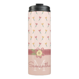 Bouteilles Isothermes Motif de fleur de cœur pastel rose girly et monogr