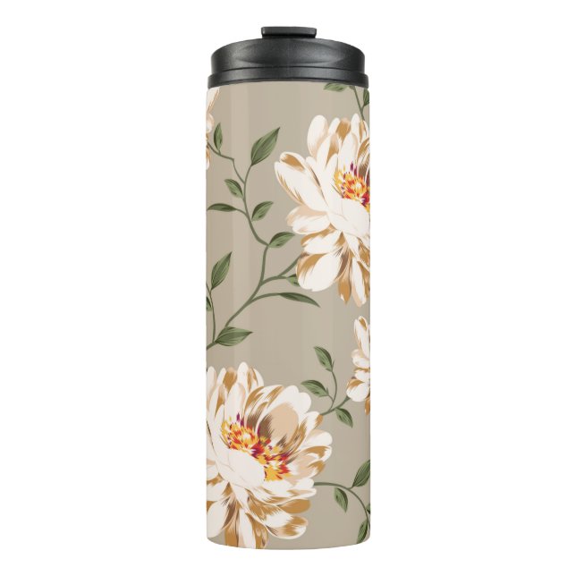 Bouteilles Isothermes motif de fleur marron sur fond bleu (Devant)