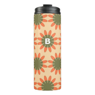 Bouteilles Isothermes Motif de fleur rétro orange et vert Monogramme