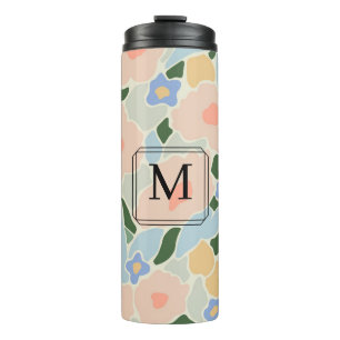 Bouteilles Isothermes Motif de fleur rose pastel bleu clair Monogramme