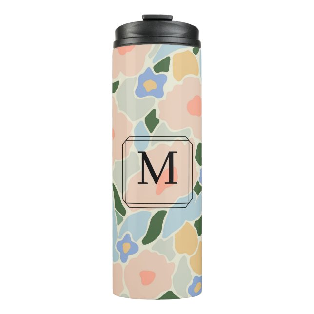 Bouteilles Isothermes Motif de fleur rose pastel bleu clair Monogramme (Devant)