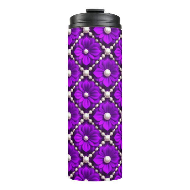 Bouteilles Isothermes Motif de fleur violette avec perles (Devant)