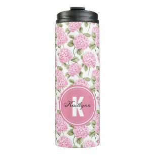 Bouteilles Isothermes Motif de fleurs d'hydrangea rose élégant avec mono