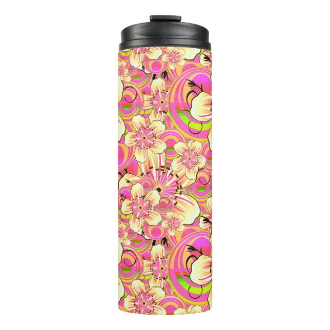 Bouteilles Isothermes motif de fleurs roses groovy (Devant)
