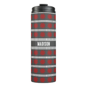 Bouteilles Isothermes Motif de flocon de neige de Noël nordique gris rou