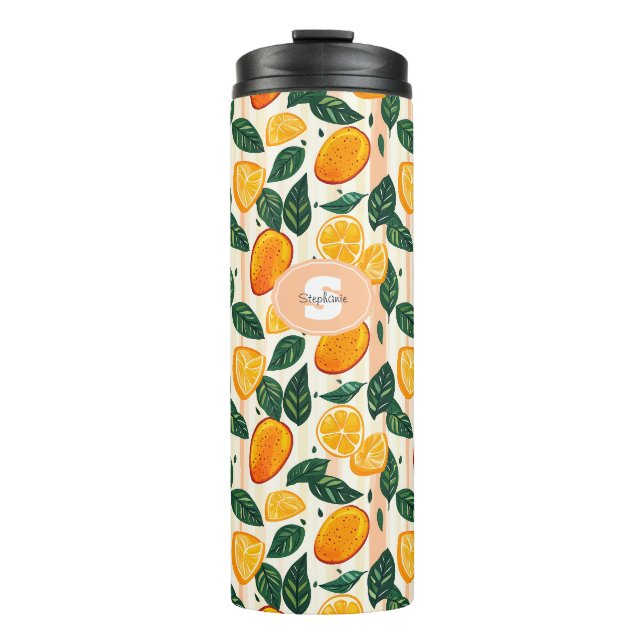 Bouteilles Isothermes Motif de fruits d'agrumes avec Feuilles verts (Devant)
