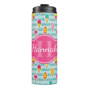 Bouteilles Isothermes Motif de glace coloré avec Monogramme rose