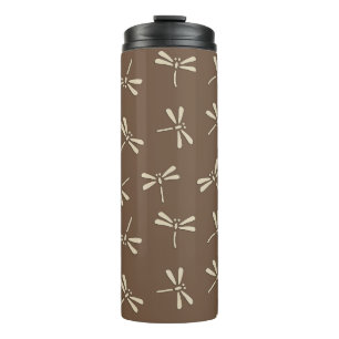 Bouteilles Isothermes Motif de libellules japonais, crème et café tan