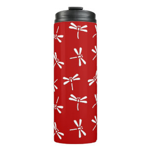 Bouteilles Isothermes Motif de libellules japonais, rouge profond et bla