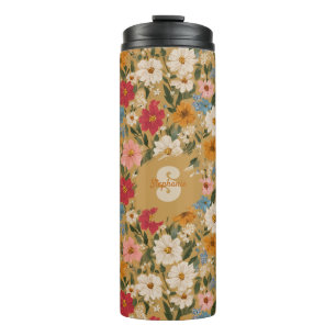 Bouteilles Isothermes Motif de marguerite coloré vintage - moutarde