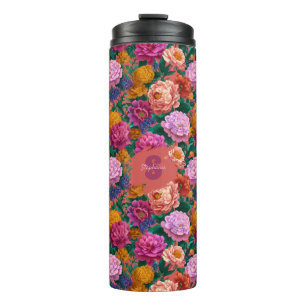 Bouteilles Isothermes Motif de pivoine colorée vintage