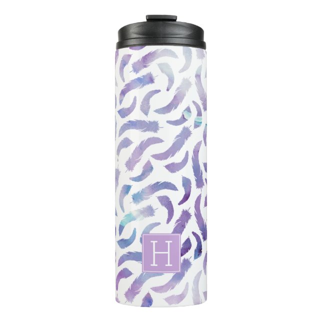 Bouteilles Isothermes Motif de plumes d'aquarelle violet (Devant)