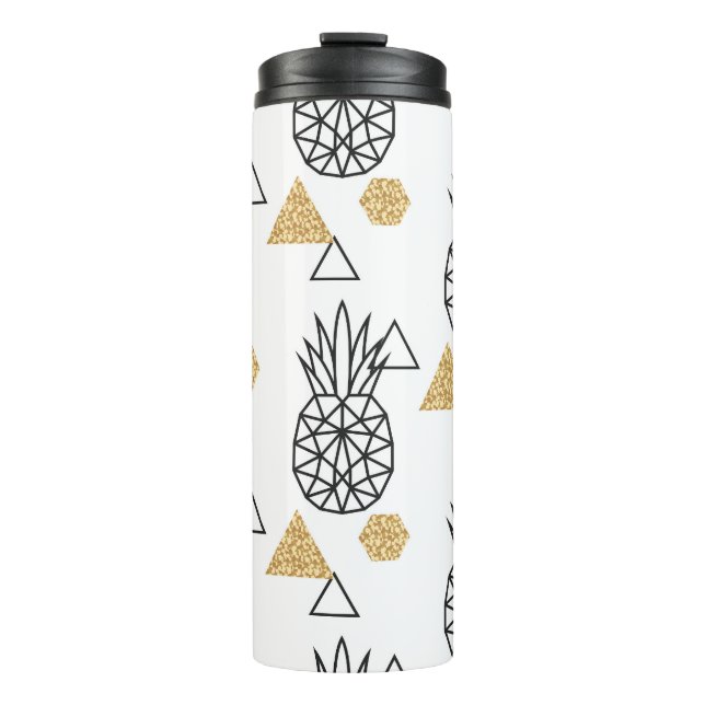 Bouteilles Isothermes Motif de points d'or géométriques à ananas. (Devant)
