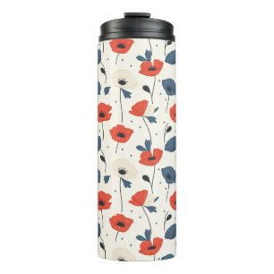 Bouteilles Isothermes Motif de Poppies d'aquarelle - Rouge, Bleu et Blan