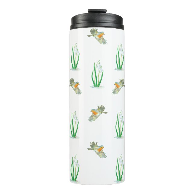 Bouteilles Isothermes Motif de printemps Red Robin Birds et Snowdrops (Devant)